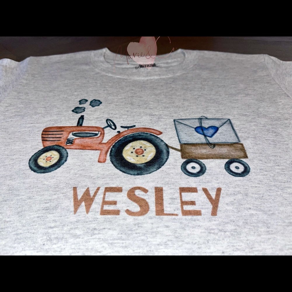 Farm Tractor Valentine’s Day Kids Tshirt- Personalized